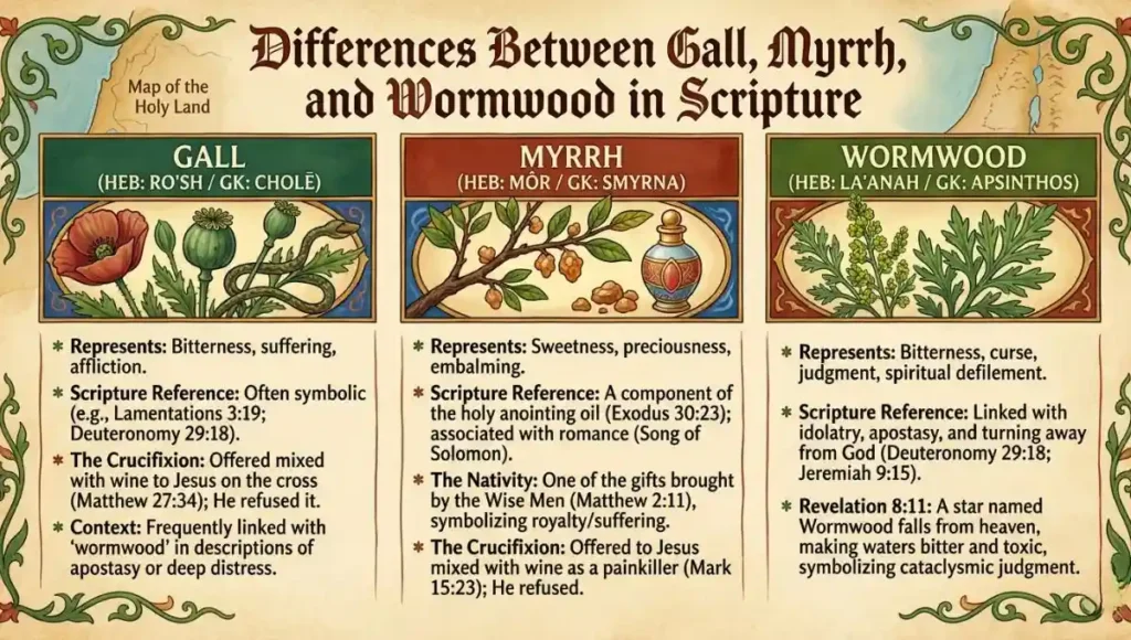 Differences Between Gall, Myrrh, and Wormwood in Scripture